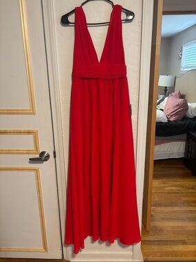 Lulu's Red Plunging V-Neck Sleeveless Maxi Dress